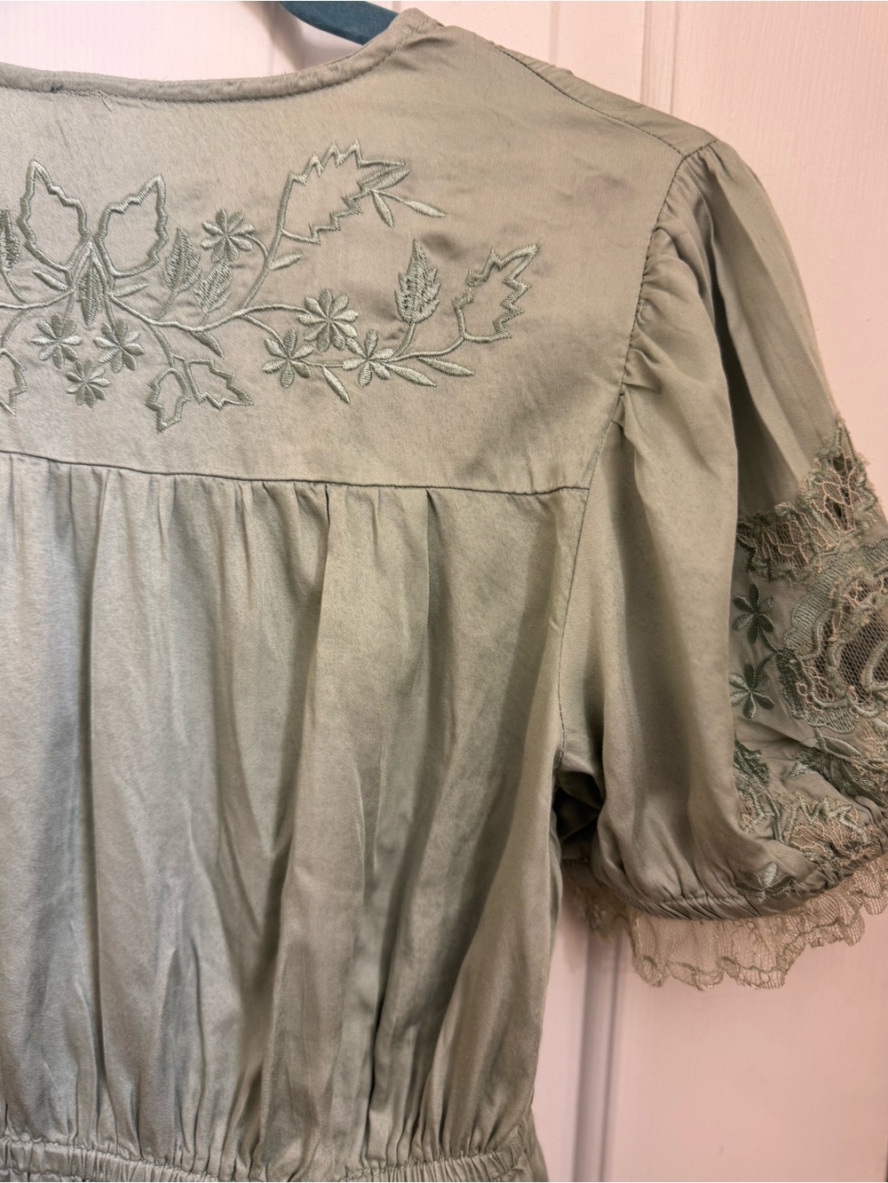 Anthropologie Embroidered V-neck Peplum Blouse - Desert Sage - Picture 10 of 11